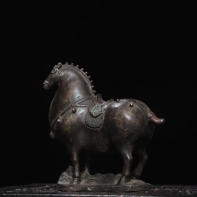 Late 20th Century Vintage Gilt Bronze Tang-Style Horse Figure – Scholar's Desk Ornament For Sale - Image 5 of 9