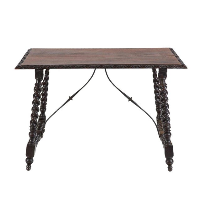 Spanish Baroque Style Carved Walnut and Wrought Iron Center Table For Sale In Birmingham - Image 6 of 6
