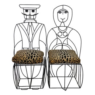 2 John Risley 1960s Welded Steel Mr. & Mrs. Figural Peoples Chairs MCM 51" For Sale