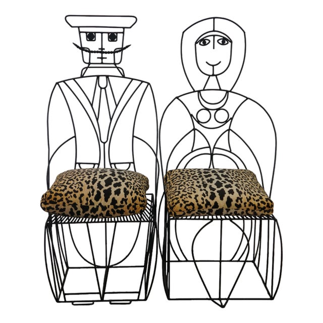 2 John Risley 1960s Welded Steel Mr. & Mrs. Figural Peoples Chairs MCM 51" For Sale