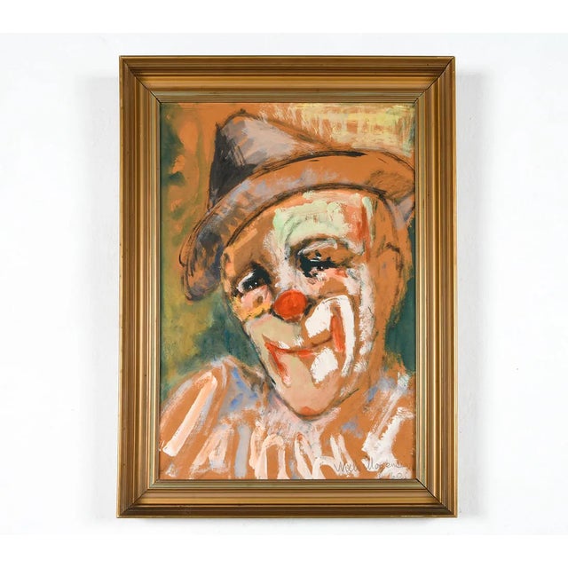 Portraiture Mid-Century Expressionist Clown Portrait Pastel Painting on Paper, Signed and Framed For Sale - Image 3 of 6