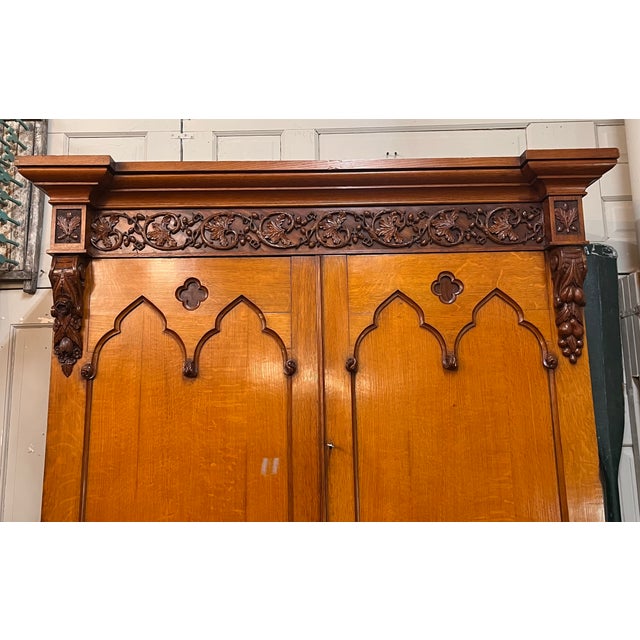 Antique Mid-1800s Oak Linen Press Cabinet For Sale - Image 11 of 11