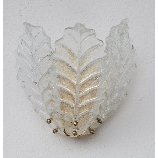 Glass 1970s Taormina, Elegant Murano Wall Light Transparent Leaves - Set of 2 For Sale - Image 7 of 16