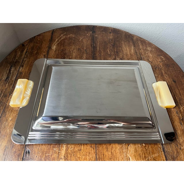 Late 20th Century Jean Couzon Art Deco Style Serving Tray With Mother of Pearl-Like Resin Handles For Sale In Dallas - Image 6 of 9