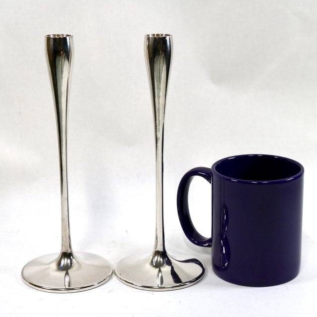 Metal Mid Century Modern Silver-Plated Jens Quistgaard for Dansk Tulip Taper Candlesticks-a Pair For Sale - Image 7 of 10