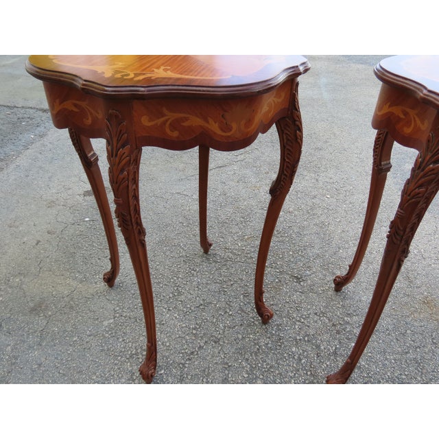 Early 1900s French Carved Inlay Round Side End Tables a Pair 6375a For Sale - Image 9 of 14
