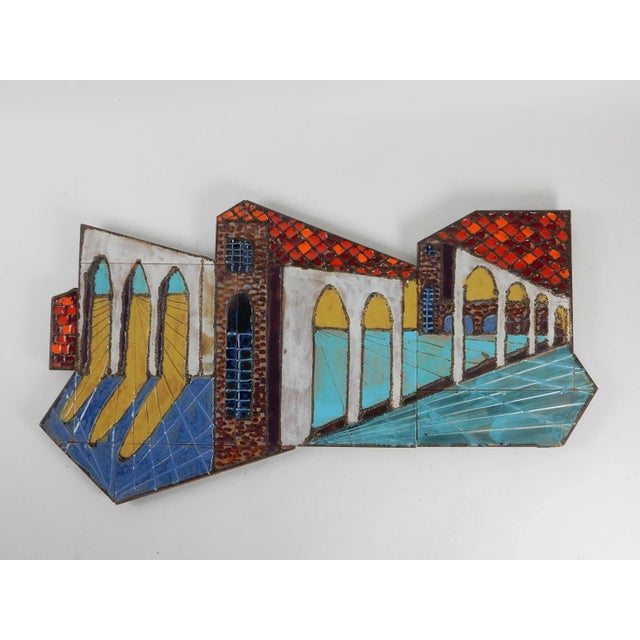 Sky Blue 1970's California Modernist Asymmetrical Ceramic Tile Wall Art Sculpture For Sale - Image 8 of 8