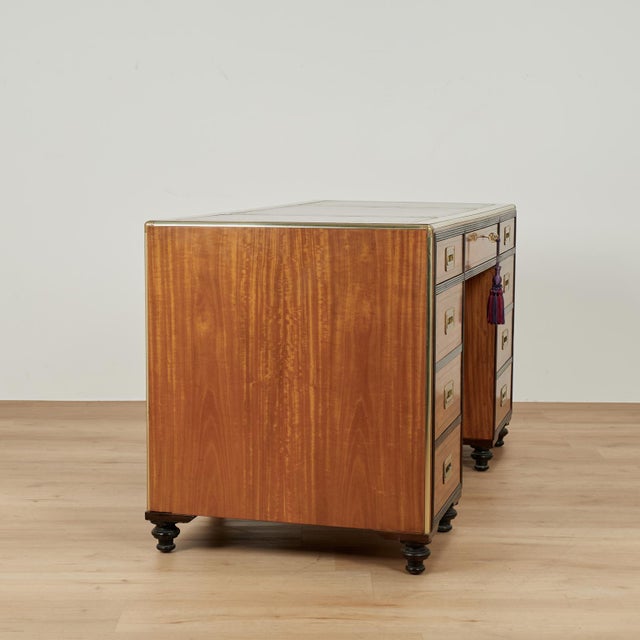 Vintage Campaign Style Leather Top Desk by Baker Collectors Edition For Sale - Image 15 of 17