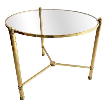 French Brass and Glass Round Cocktail Table in the style of Maison Baguès For Sale