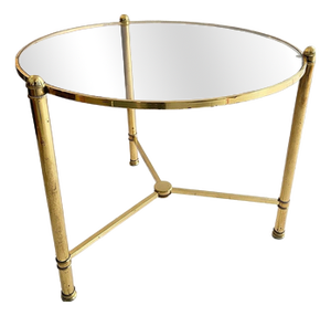 French Brass and Glass Round Cocktail Table in the style of Maison Baguès