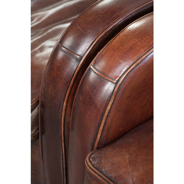 Dark Cognac-Colored Sheepskin Armchairs, Set of 2 For Sale - Image 13 of 16