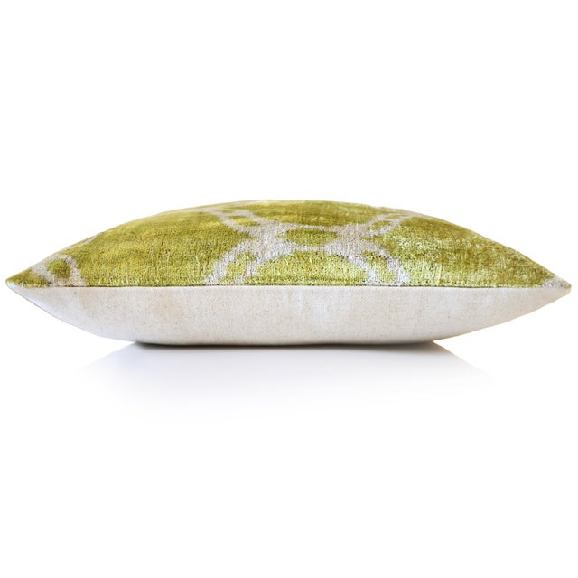 2020s Olive Green Silk Velvet Pillow 20x20 | Handmade Designer Accent Cushion For Sale - Image 5 of 8