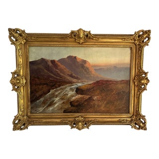 Antique Original Scottish Highlands Landscape Oil Painting by F. Walters For Sale