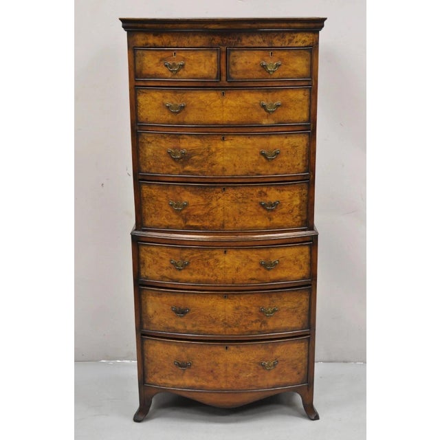 19th C English George II Burl Walnut Chest on Chest Dresser Chest of 8 Drawers For Sale - Image 13 of 13