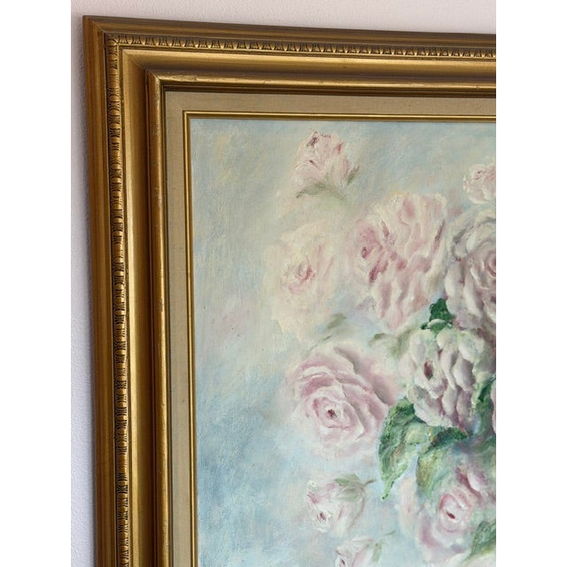 Large Signed Pink Rose Floral Painting in Ornate Gilt Frame, 2003 For Sale In Seattle - Image 6 of 8