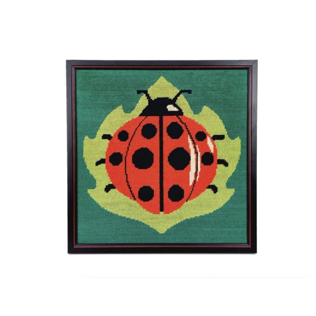 Vintage 1950s Lady Bug Needlepoint Framed For Sale - Image 4 of 4