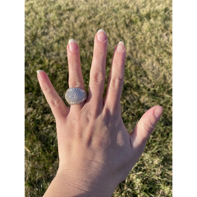 Metal Slane White Sapphire Basketweave Dome Ring, Sterling Silver, Ring Size 7 For Sale - Image 7 of 7