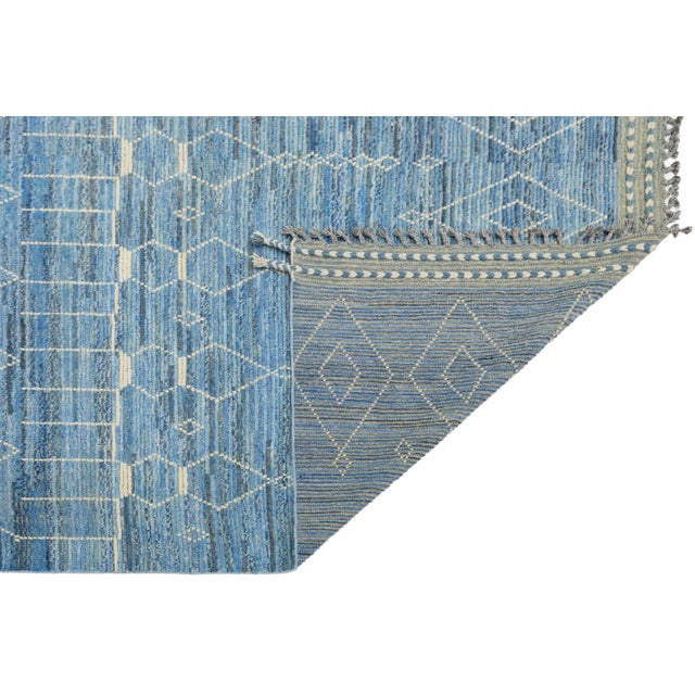 Tribal Modern Moroccan Style Wool Rug Handwoven Blue With Tribal Geometric Motifs For Sale - Image 3 of 10