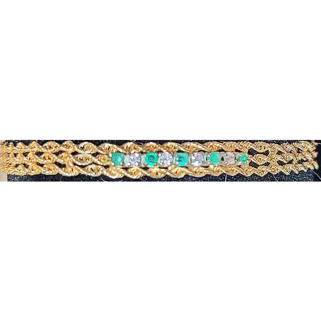 1970s 1970s 14k Gold Diamond and Emerald Bracelet For Sale - Image 5 of 9