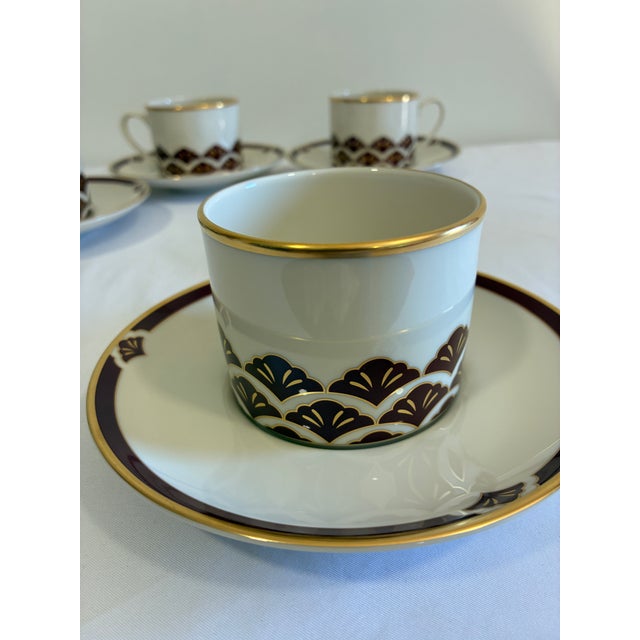 Art Deco Vintage Pickard Ensemble Burgundy Gold Cups & Saucers - 8 pcs For Sale - Image 3 of 11