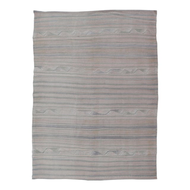 Stripe Design Turkish Vintage Kaysari Kilim Rug in Soft Pastel Tones For Sale