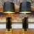 Chic pair of black and gold Pierre Cardin style table lamps. The elegant lamps are unmarked, but look to be Italian made....