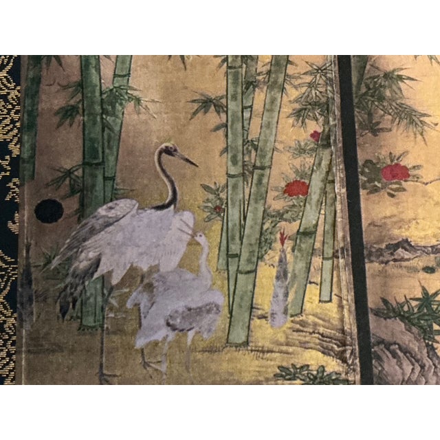 Vintage Asian-Inspired Four-Panel Tabletop Folding Screen With Cranes & Bamboo Designs. For Sale - Image 12 of 12