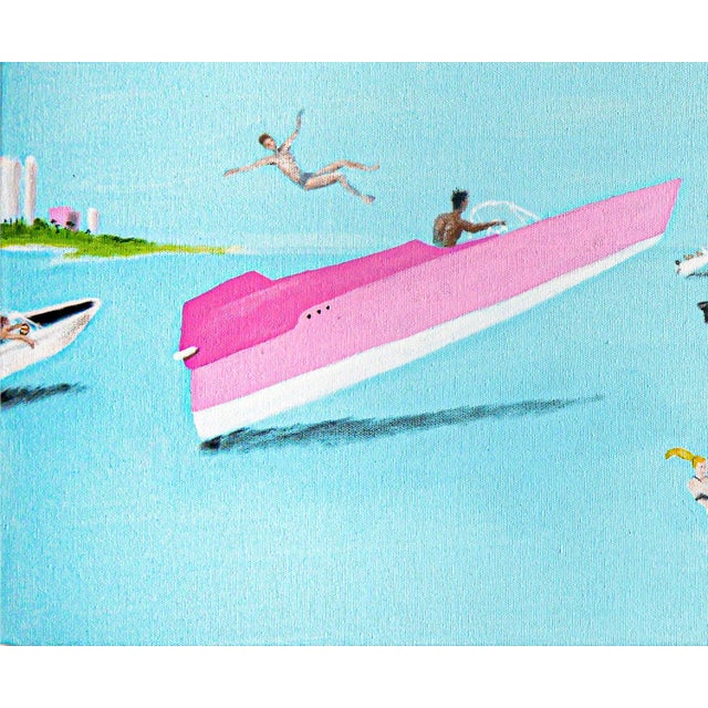 Textile Scott Woodard "Regatta of Sorts" Pastel Blue and Pink Abstract Contemporary Landscape Painting, 2022 For Sale - Image 7 of 11