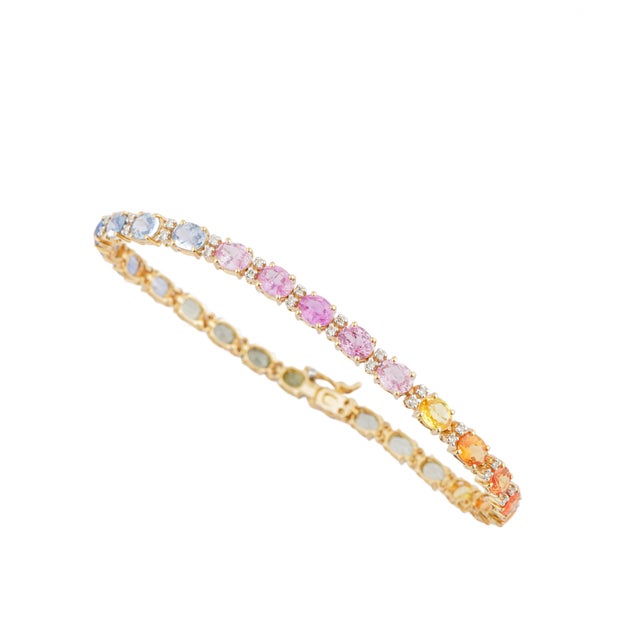 Natural multi sapphire 6.98cts & diamond 0.36cts bracelet in 18k gold For Sale - Image 18 of 18