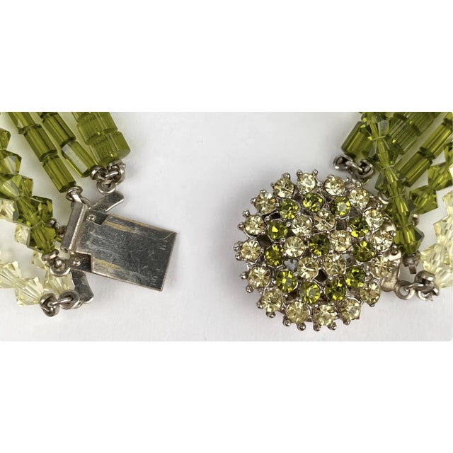 Gemstone Mid Century Multi Strand Green and Clear Beaded Necklace With Cluster Clasp For Sale - Image 7 of 8