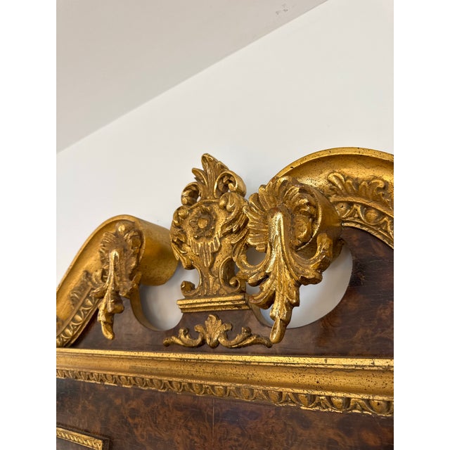 Italian Georgian Style Burl Wood & Gilt Wall Mirror With Rococo Crest For Sale - Image 4 of 6