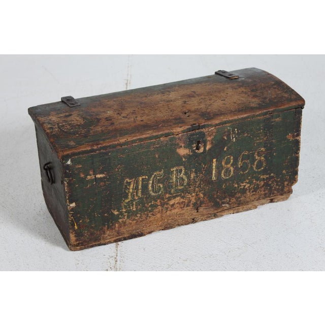 Small Antique Swedish Storage Chest in Pine with Green Paint, 1868 For Sale - Image 13 of 15