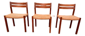 Set of 3 Mid Century Danish Niels O. Møller Teak Ropped Seat Dining Chairs .