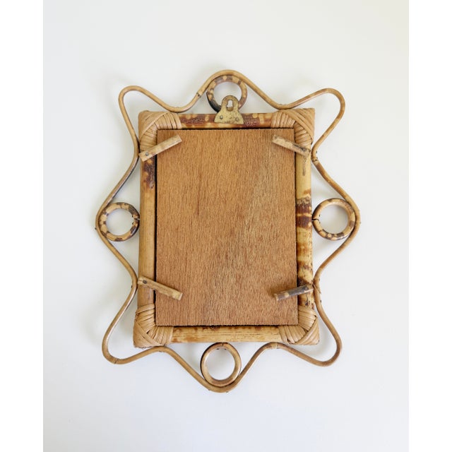 1960s Italian Riviera Style Burnt Bamboo Rattan Wall Mirror With Scalloped Frame For Sale - Image 10 of 10
