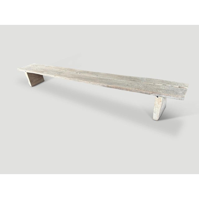 Andrianna Shamaris Minimalist Wabi Sabi Teak Wood Long Bench For Sale - Image 17 of 18