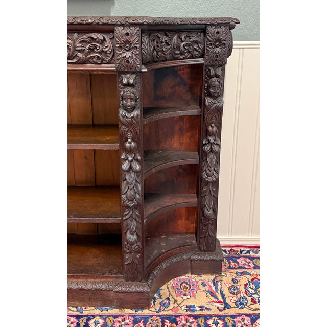 Antique French Renaissance Revival Style Carved Bookcase Bookshelf Oak c.1890s For Sale - Image 10 of 18