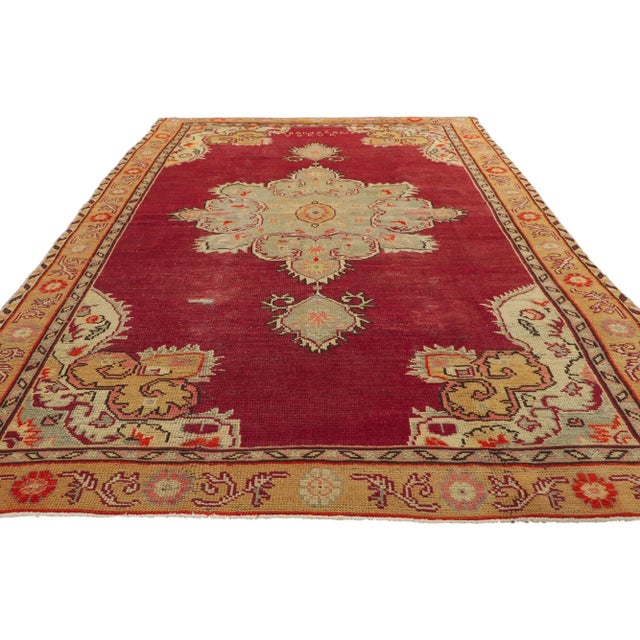Jacobean Mid 20th Century Vintage Turkish Oushak Rug, 04'10 X 08'03 For Sale - Image 3 of 10
