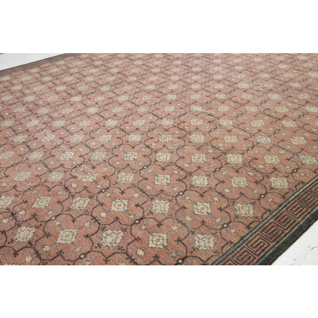 Textile Handmade Khotan Style Modern Wool Rug With Geometric Design in Brown For Sale - Image 7 of 7