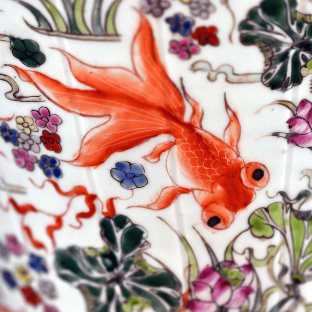 Antique White Large Antique Chinese Famille Rose Vase With Goldfish & Lotus – Lidded Temple Jar For Sale - Image 8 of 11