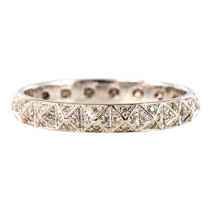 Modern Diamond 18 Karat White Gold Pyramid Pattern Djula Wedding Ring ...