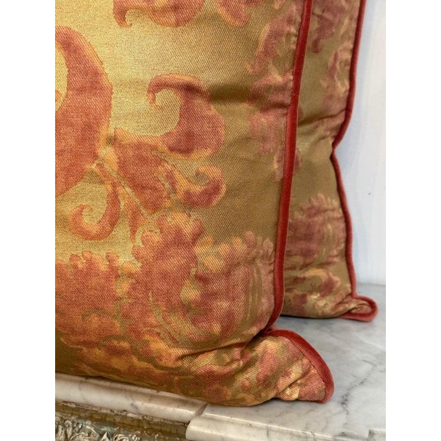 Custom Mariano Fortuny Pillows in Antique Gold & Coral Damask For Sale - Image 10 of 16