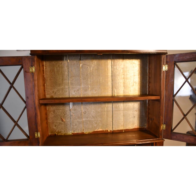1860s English Sheraton Flame Mahogany Secretary Desk Hutch Display Cabinet Bookcase For Sale - Image 6 of 15