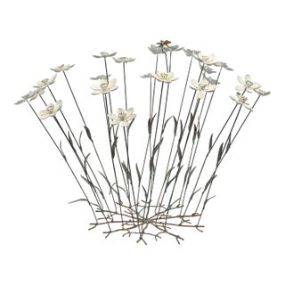 Vintage Tole Kinetic Sculpture of White Flowers With a Bee For Sale