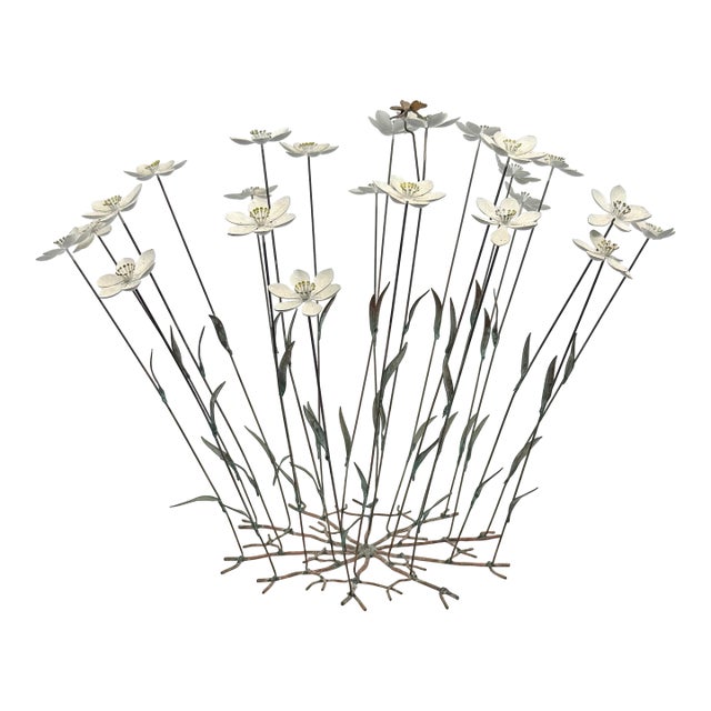 Vintage Tole Kinetic Sculpture of White Flowers With a Bee For Sale