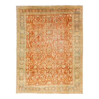 1920s Antique Persian Heriz Wool Rug in Rust With Allover Floral Design For Sale