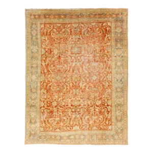1920s Antique Persian Heriz Wool Rug in Rust With Allover Floral Design