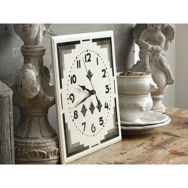 Off-white 1930s Square Art Deco Ceramic Tile Wall Clock For Sale - Image 8 of 11
