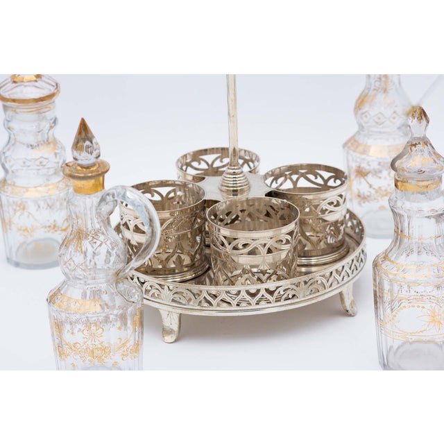 Silver and Glass Cruet Set with Wire Rack, Set of 5 For Sale - Image 3 of 7