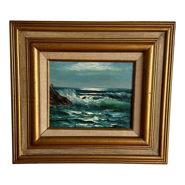 Vintage Original Oil Painting; Framed Seascape by David Crespi 1960s For Sale