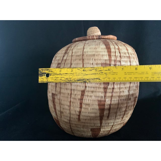 Brown Share Vintage Botswana Coiled Basket With Lid 10.5" African Tribal Art Ginger Jar For Sale - Image 8 of 11